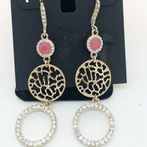 INC Gold, CZ, Coral Hook Dangle Earrings Circles